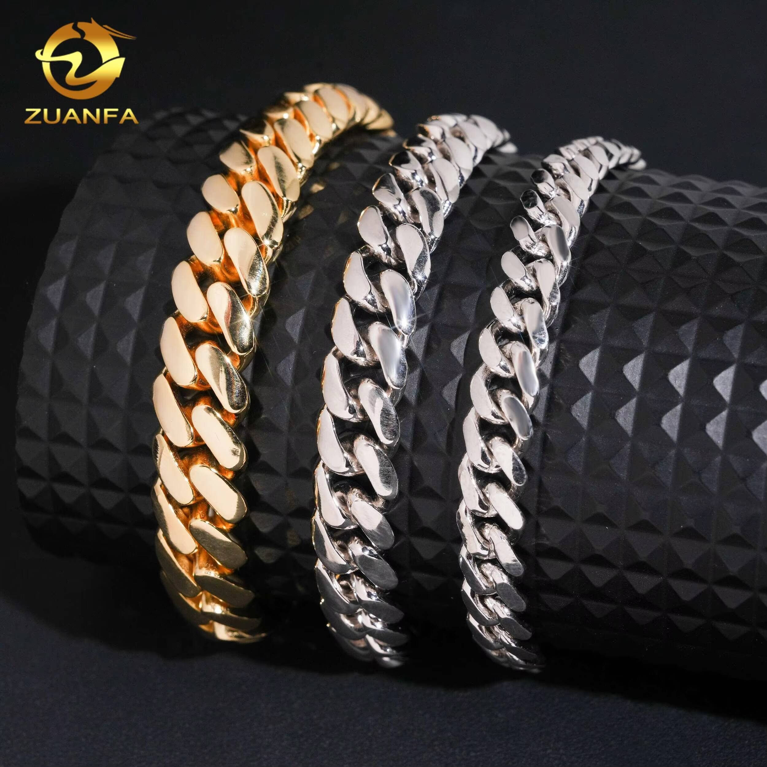 Fine Jewelry Hip Hop Moissanite Clasp Gold Plated 8mm 10mm 12mm Plain Cuban Link Chain Bracelet