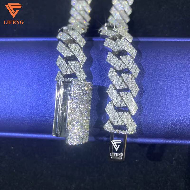 Lifeng Jewelry 15mm 4 Rows Diamond Cuban Link Bracelet Sterling Silver Solid VVS D Moissanite Hiphop Cuban Chain Bracelet