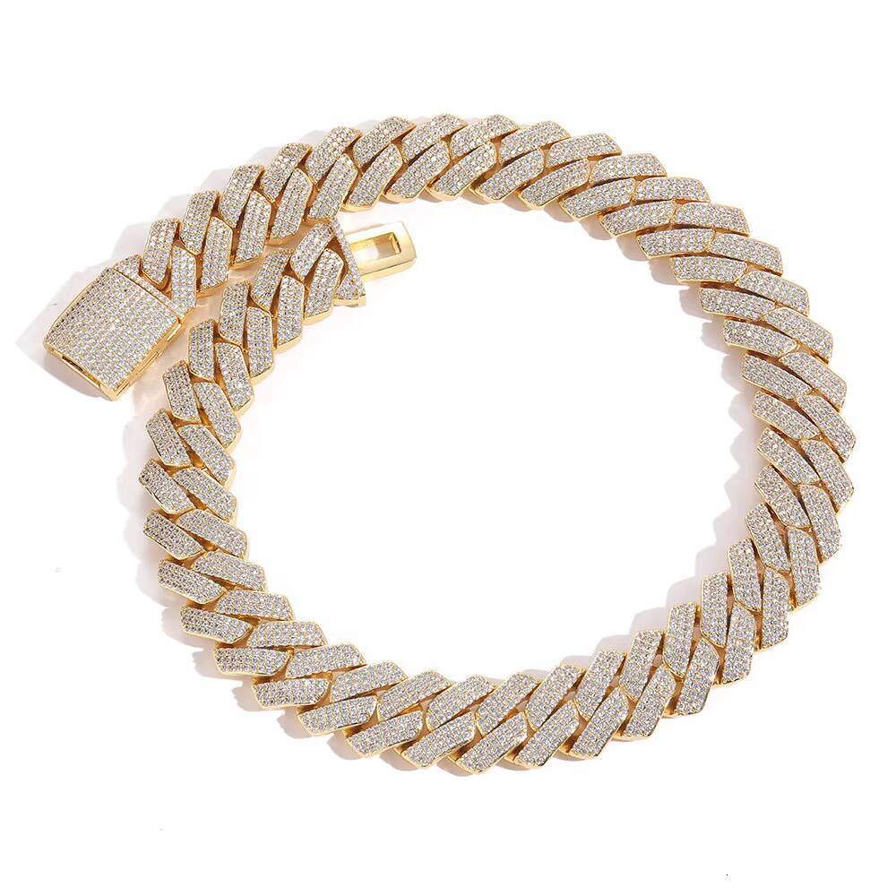 VVS Moissanite Hip Hop S925 Sterling Silver High Quality 20MM Diamond Cuban Link Chain Three Row Cuban Link Chain Necklace