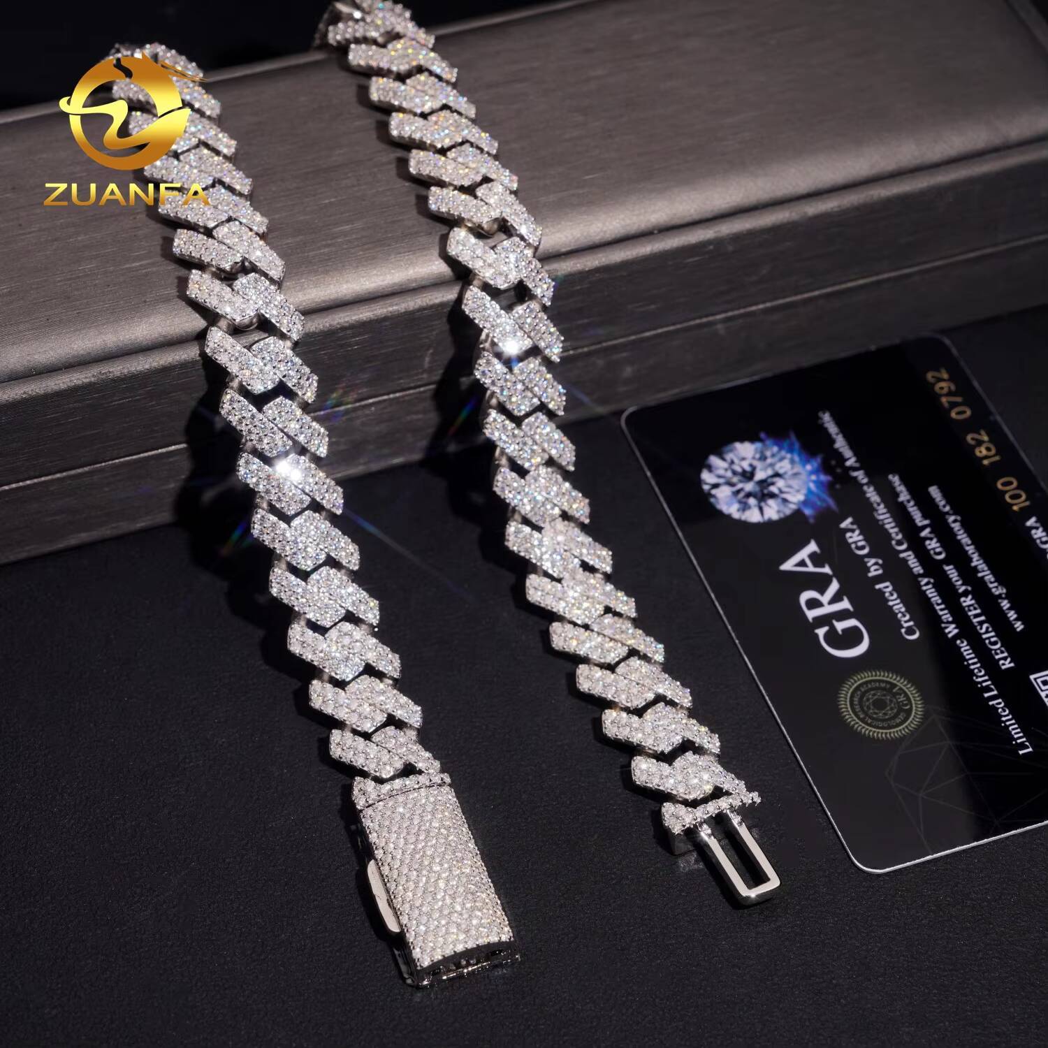 Top Quality Hip Hop GRA Certificate Iced Out 14mm 925 Silver Moissanite Diamond Cuban Link Bracelet