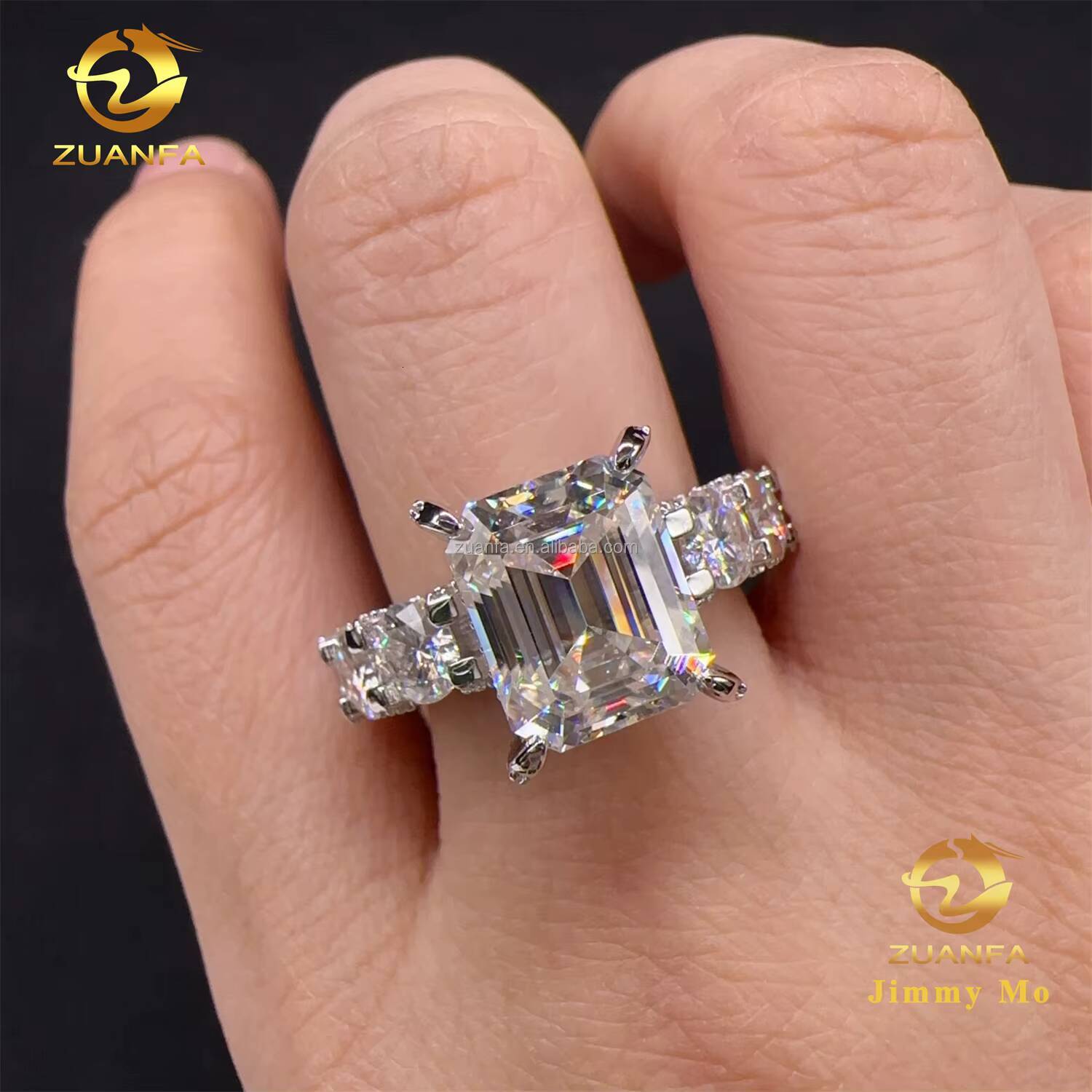 Unique Luxury 925 Solid Silver Bridal Women Jewelry VVS1 5Ct Big Size VVS1 Emerald Moissanite Eternity Engagement Band Ring