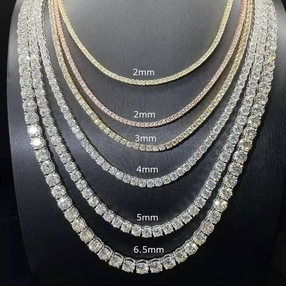 925 Silver Sparkling VVS Moissanite Tennis Chain 2mm/3mm/4mm/5mm Diamond Moissanite Iced Out Tennis Chain Necklace