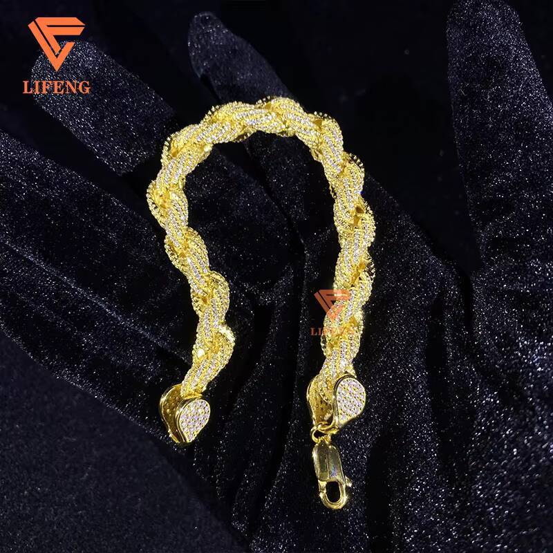 Wholesale Moissanite Rope Chain 925 Sterling Silver Rope Chain Iced Out18k Gold Plated VVS Moissanite Bracelet Men Hiphop