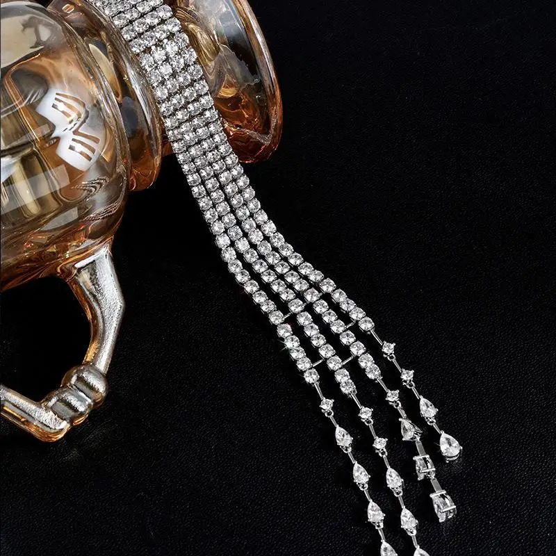 Light Luxury Exquisite Crystal Meteor Long Tassel Brooch Pin For Women Fashion Shoulder Chain Jewelry Party Gifts 260403BJ - view 3