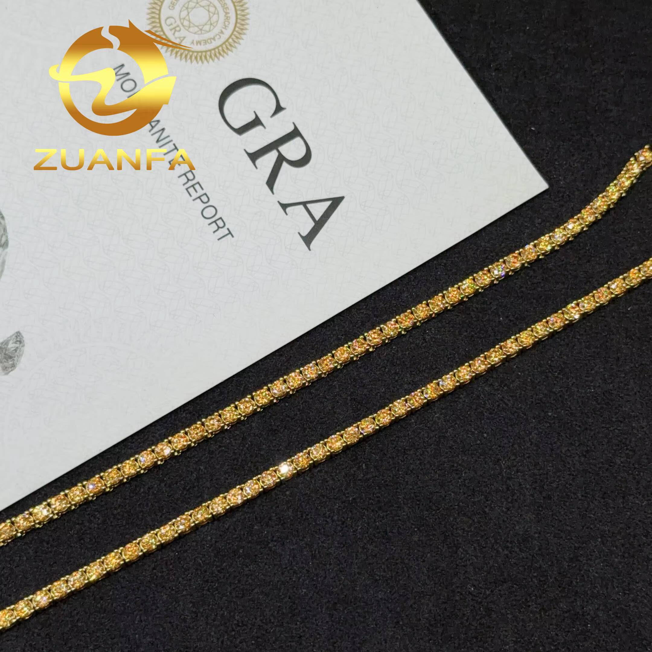 Hip Hop Jewelry Golden Moissanite 925 Silver Moissanite Diamond Tennis Chain 30mm Iced Out Color Moissanite Necklace