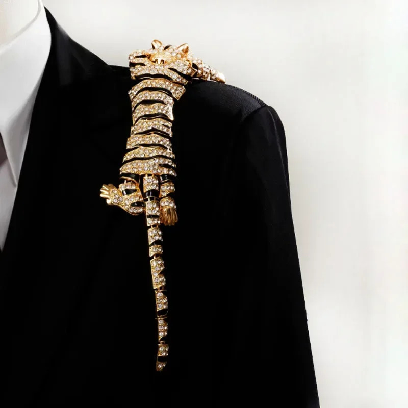 women men exaggerated tiger brooch large luxury rhinestone animal pin jewelry 260403BJ - view 5
