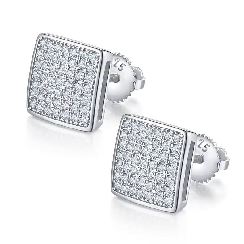 New Square Domed Twist Stud Earrings S925 Silver Full Moissanite Urban Hip Hop Style Drop Shipping Available