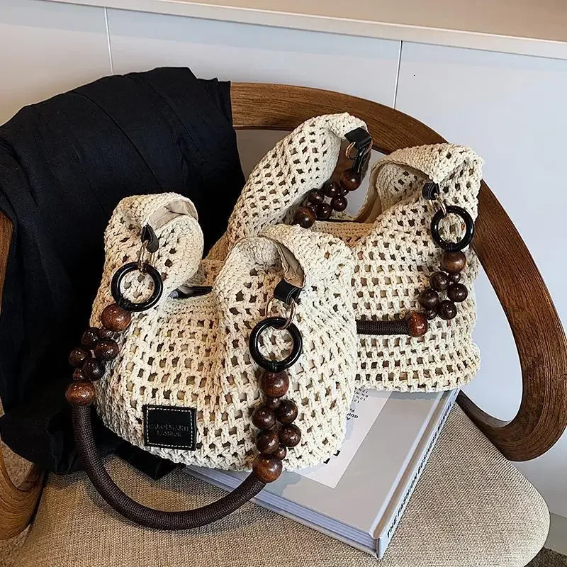 Beach Summer Bag for Women Mesh Woven Shoulder Bag Adjustable Strap Handbag Large Capacity Hobo Bag for Travel Vacation 260330