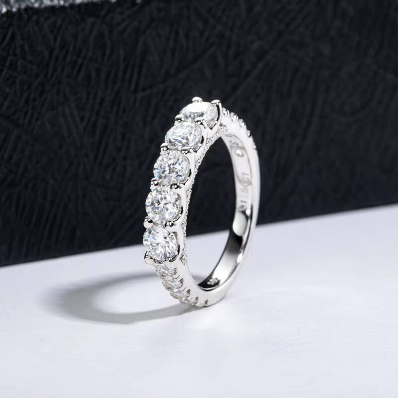 15 Ct Five-Stone Moissanite Eternity Band S925 Sterling Silver Stackable Unique Edgy Fashion Jewelry