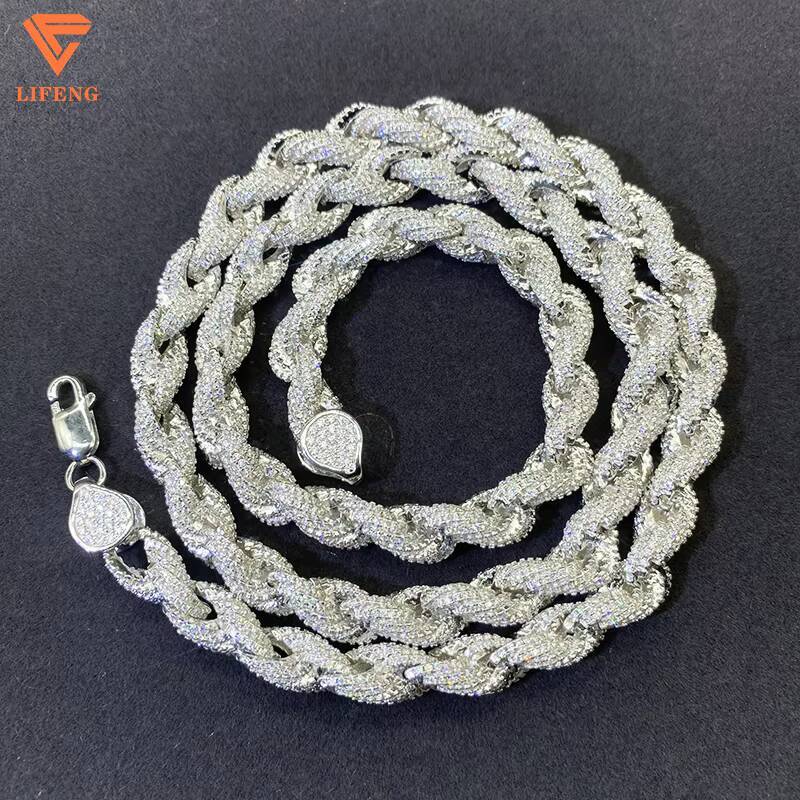 Custom 8mm Rope Chain DVVS Moissanite Diamond Sterling Silver 925 White Gold Plated Rope Chain Fine Jewelry Necklace for Women