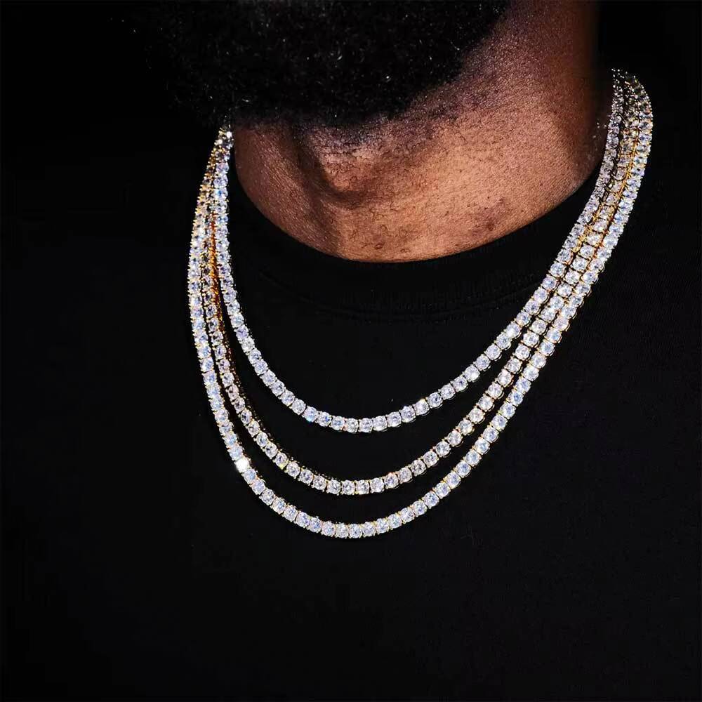 925 Sterling Silver Luxury Hip Hop Classic Tennis Chain VVS Moissanite GRA Certified Necklace for Men and Women Fine Jewelry