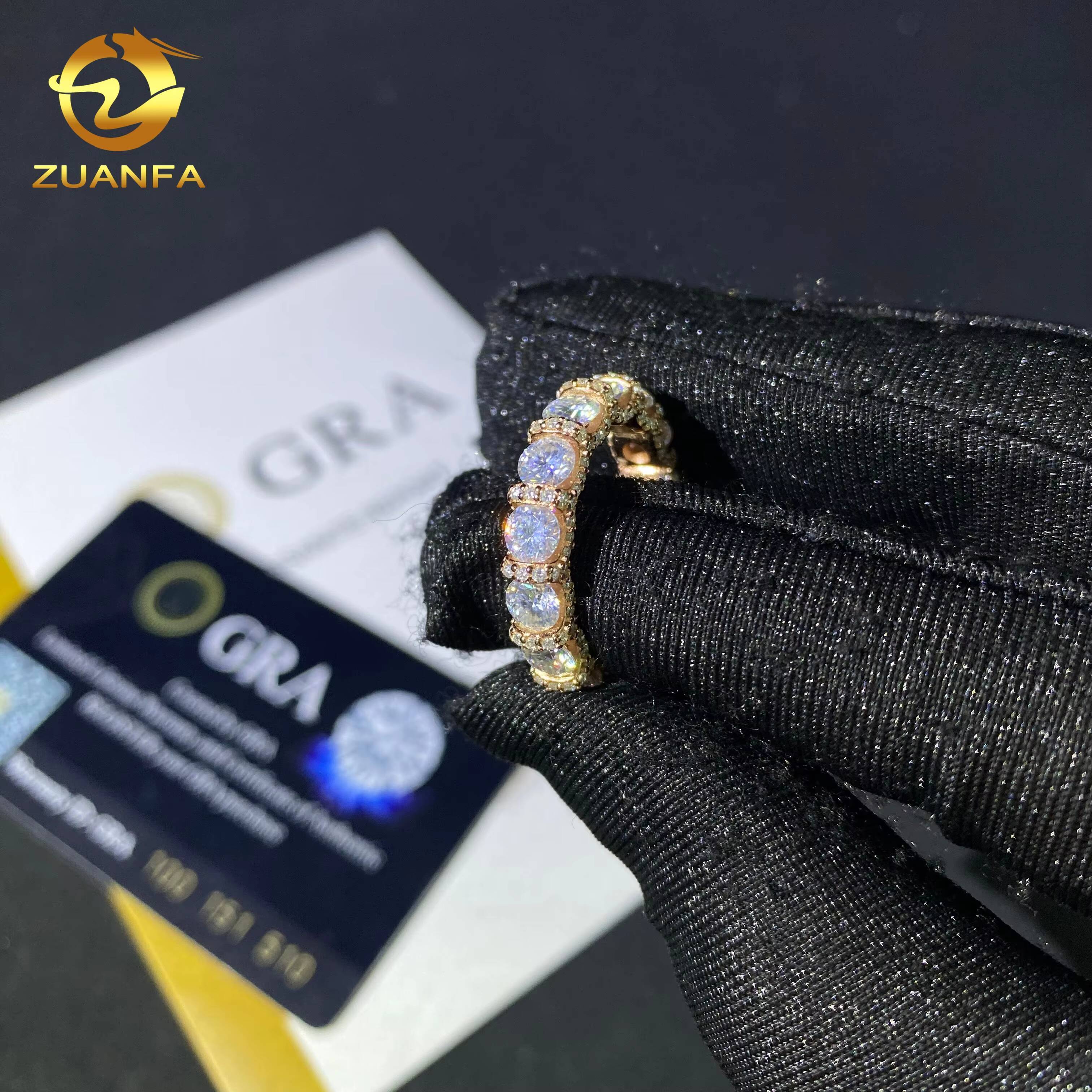 Luxury Rose Gold Fine Hip Hop Custom Iced Out Band Ring Moissanite Hip Hop Ring VVS Moissanite Diamond 925 Silver Jewelry Ring