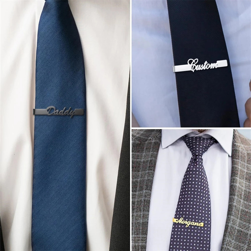 Fathers Name Tie Clip For Men Suit Accessories Personalized Nameplate Tie Clip Custom Husband Jewelry Valentines Day Gift 260403BJ - view 4