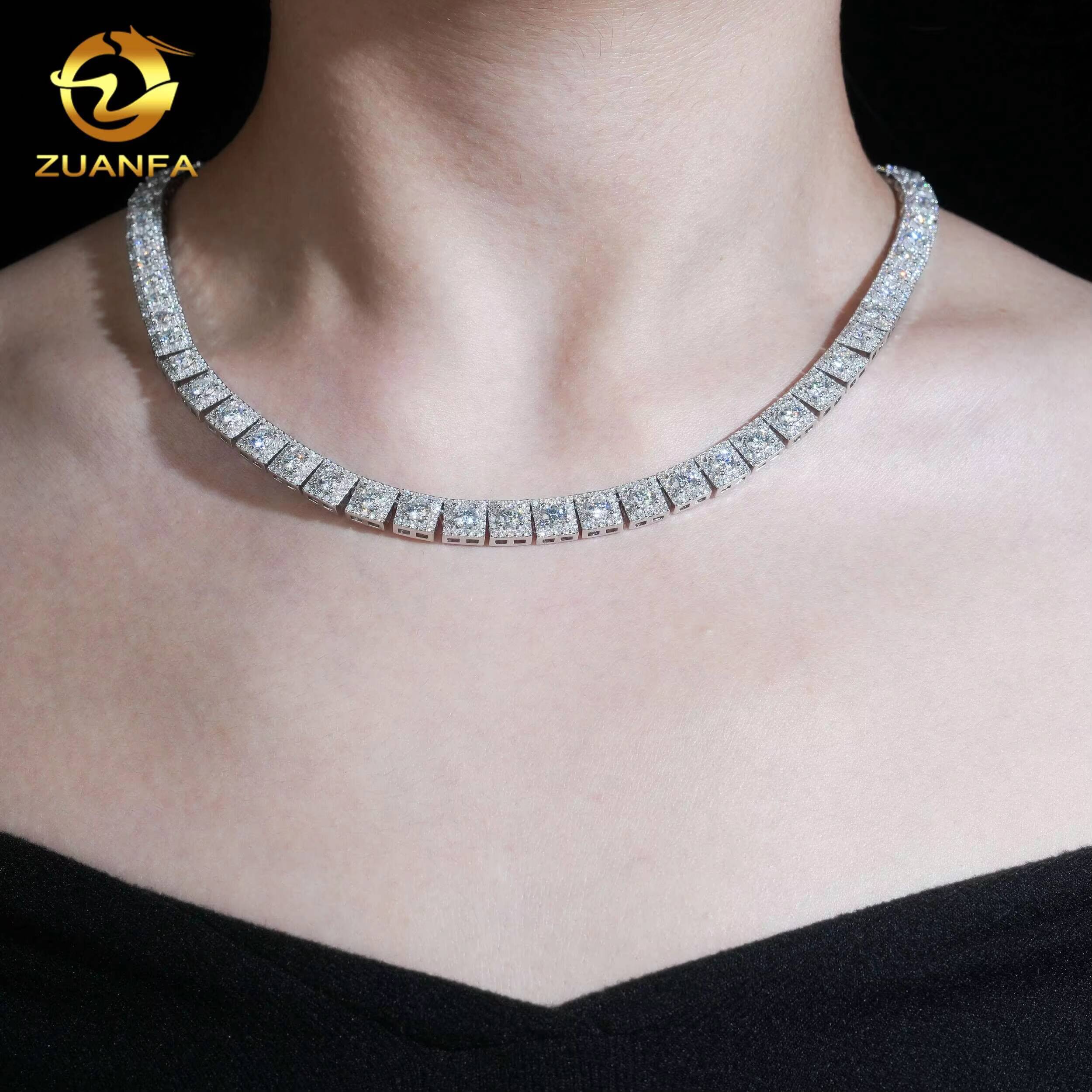 Square Cluster Cuban Chain 925 Silver Pass Diamond Test Moissanite Diamonds Cuban Link Chain Hip Hop Jewelry