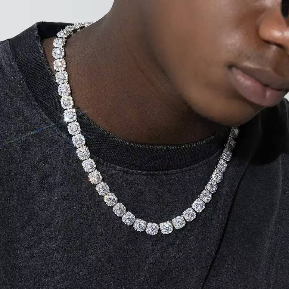 Fine Jewelry 6mm Men Simple Design VVS Moissanite Diamond Custom Silver Tennis Hip Hop Tennis Chain Bracelet Necklace