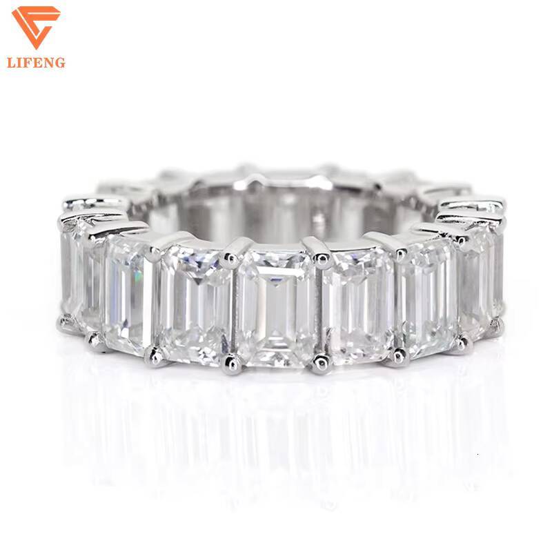 2025 Hot Sale Hiphop Fine Jewelry 925 Sterling Silver Rings With Emerald Cut Diamond Vvs Moissanites clear Fashion Jewelry Rings