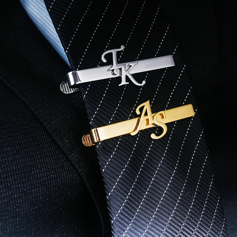 Tangula Custom Initials Tie Clip With Transparent Wood Box Stainless Steel Mens Letters Tie Clip Personalize Jewelry For Groom 260403wwBJ - view 7