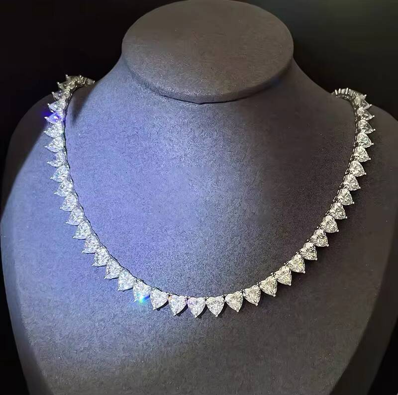 Custom Heart Cut Moissanite Tennis Necklace VVS D GRA Certified Moissanite Necklace S925 Moissanite Tennis Chain