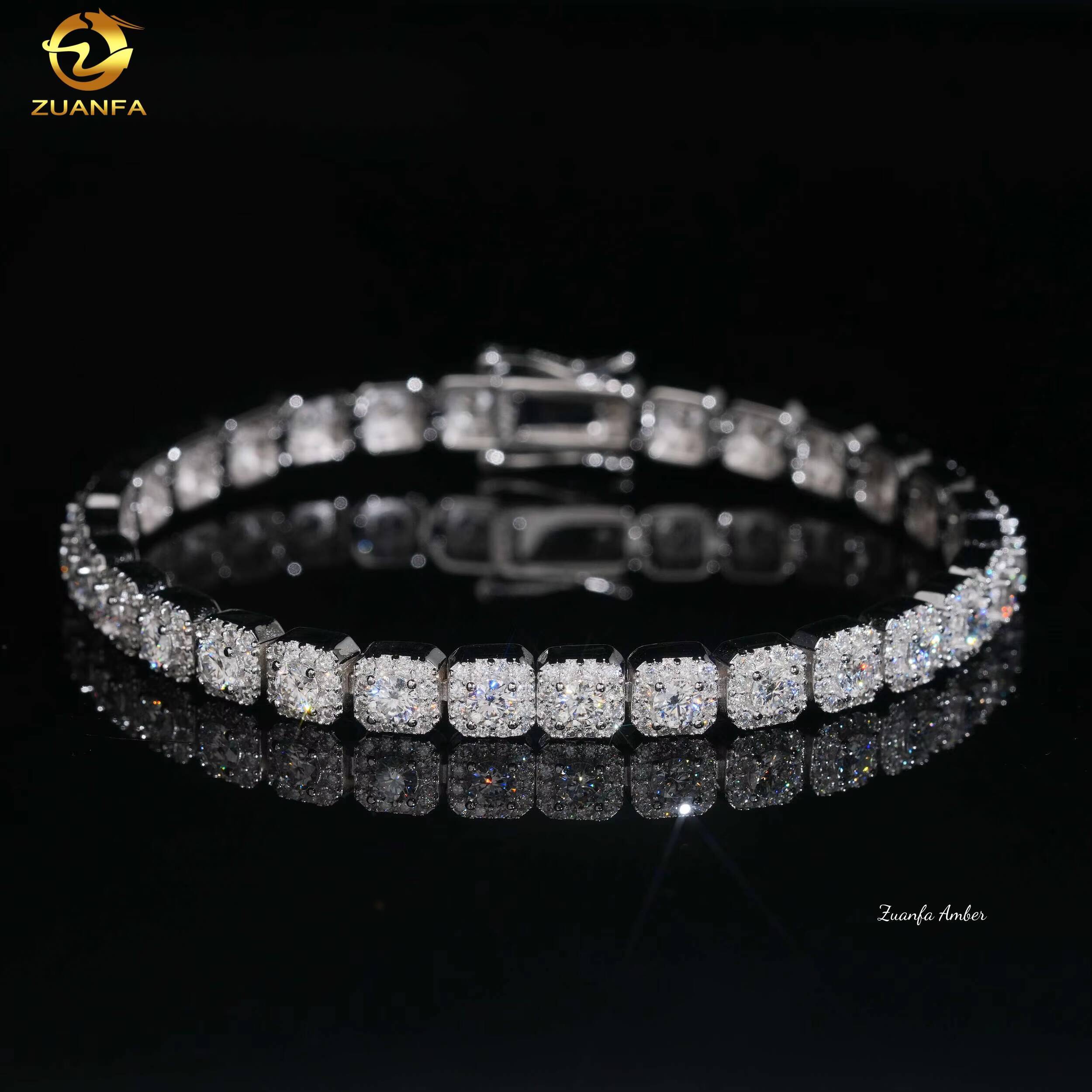 Vintage Cluster Bracelet Pass Diamond Test VVS Moissanite 925 Sterling Silver Gold Plated Iced Out Hip Hop Linked Men Bracelet