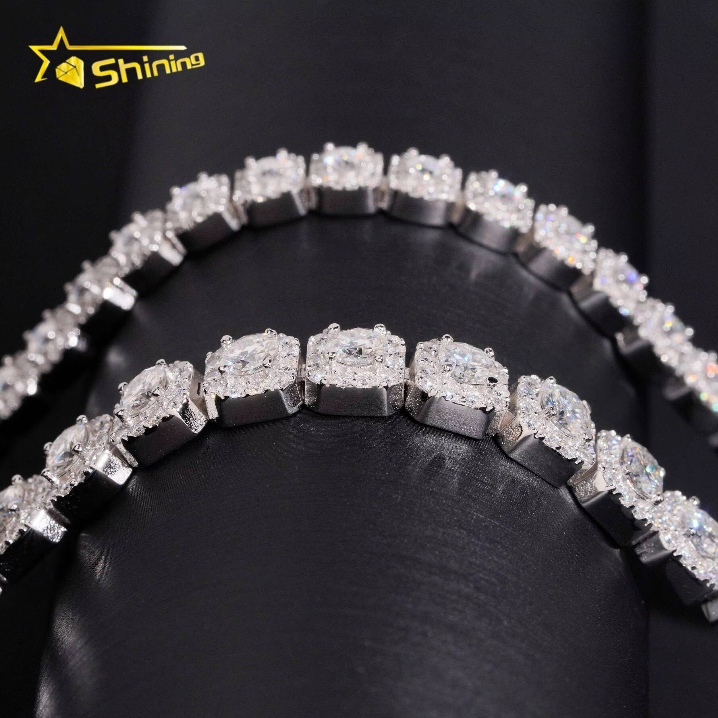 Pass Diamond Tester Hop Jewelry 925 Sterling Silver Iced Out VVS Moissanite 6mm 8mm Cluster Tennis Bracelet