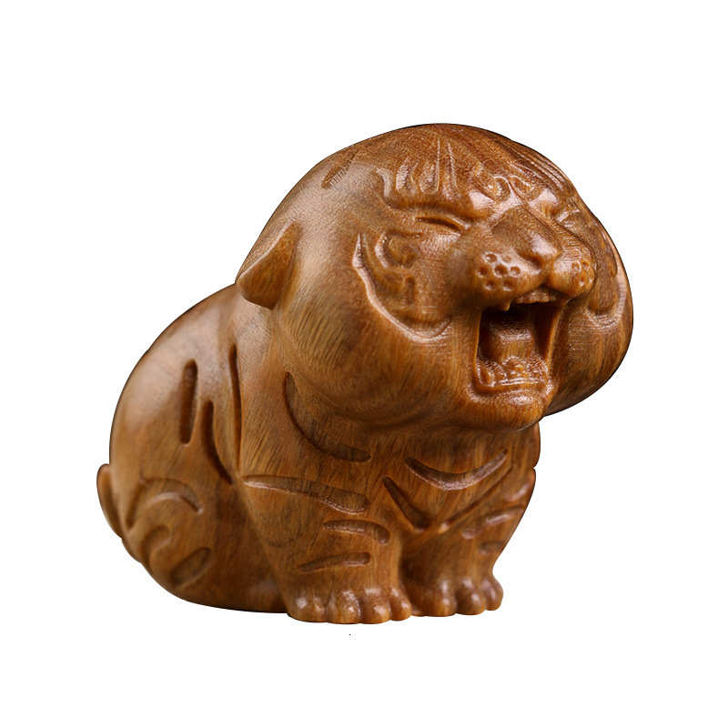 Ornament Cartoon Green Sandalwood Carving Home Living Room Wine Cabinet Decoration Tea Table Desktop Creative Zodiac Tiger Display Cute Style