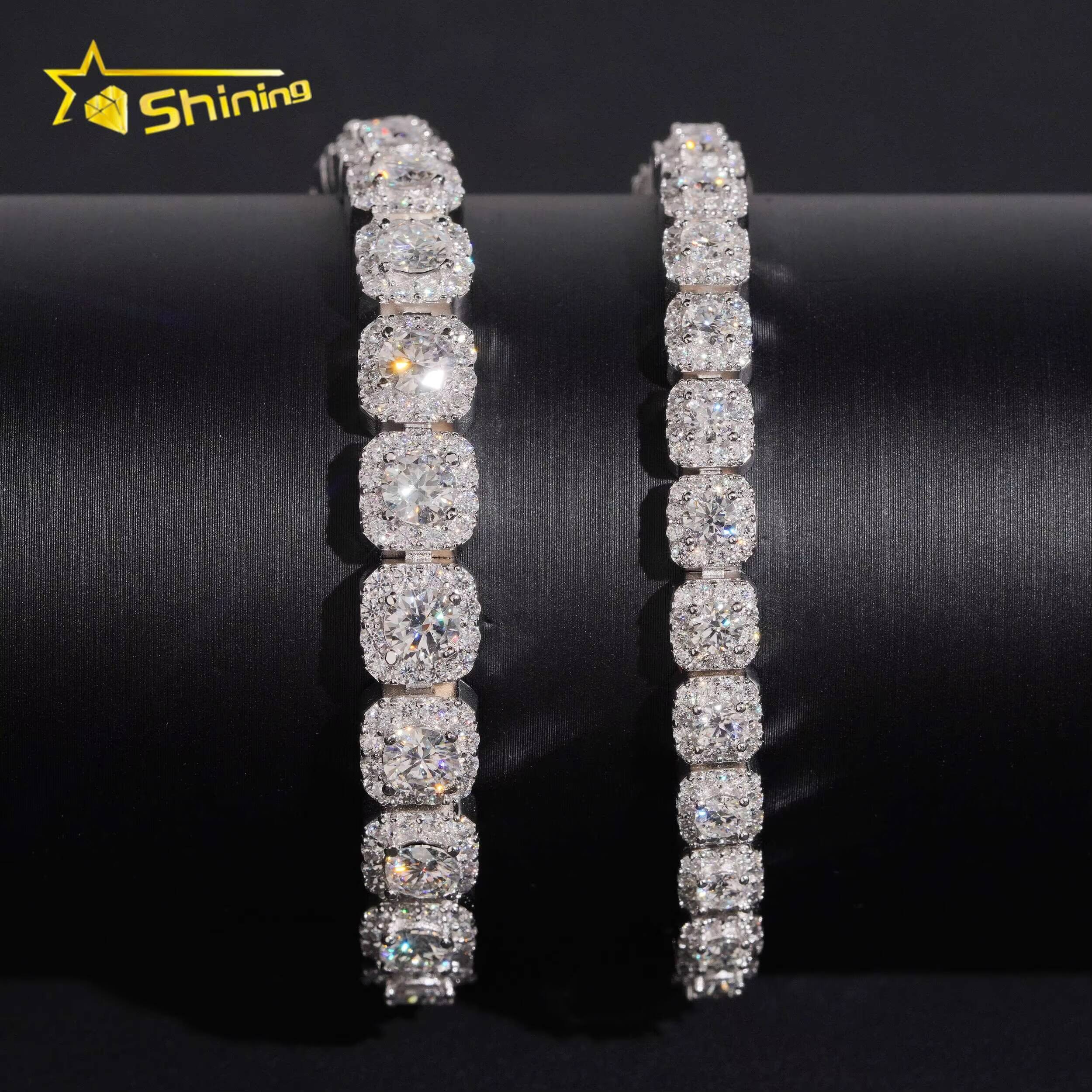 Pass Diamond Tester Hop Jewelry 925 Sterling Silver Iced Out VVS Moissanite 6mm 8mm Cluster Tennis Bracelet