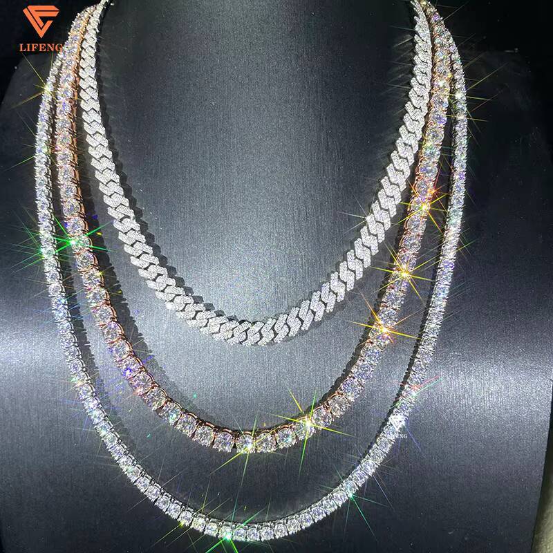 Wholesale Iced Out 10MM Moissanite Cuban Link Chain Men Hip Hop Diamond 925 Silver Cuban Necklace