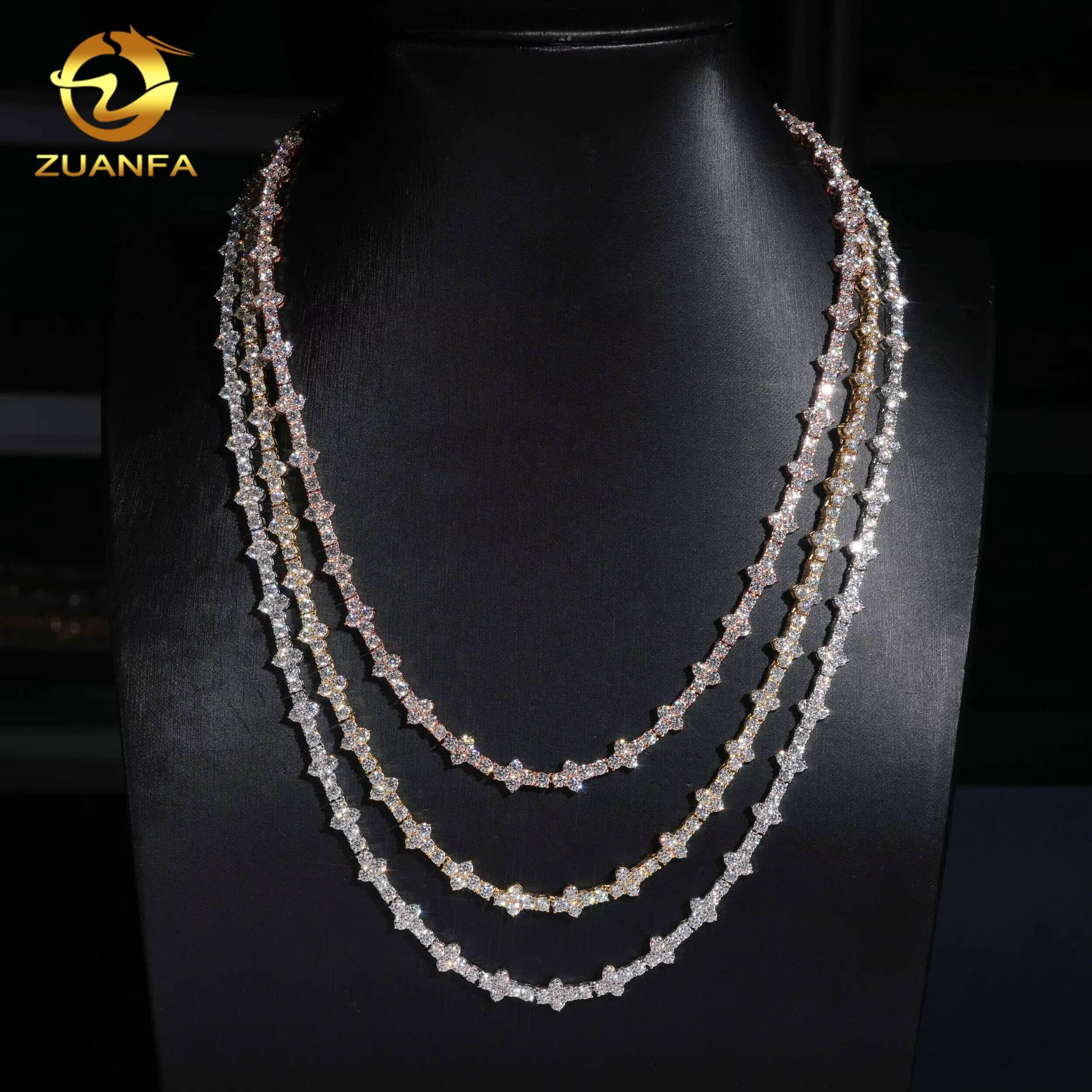 Pass Diamond Tester 925 Sterling Silver Hip Hop Fashion 3mm Cross Moissanite Tennis Chain Necklace