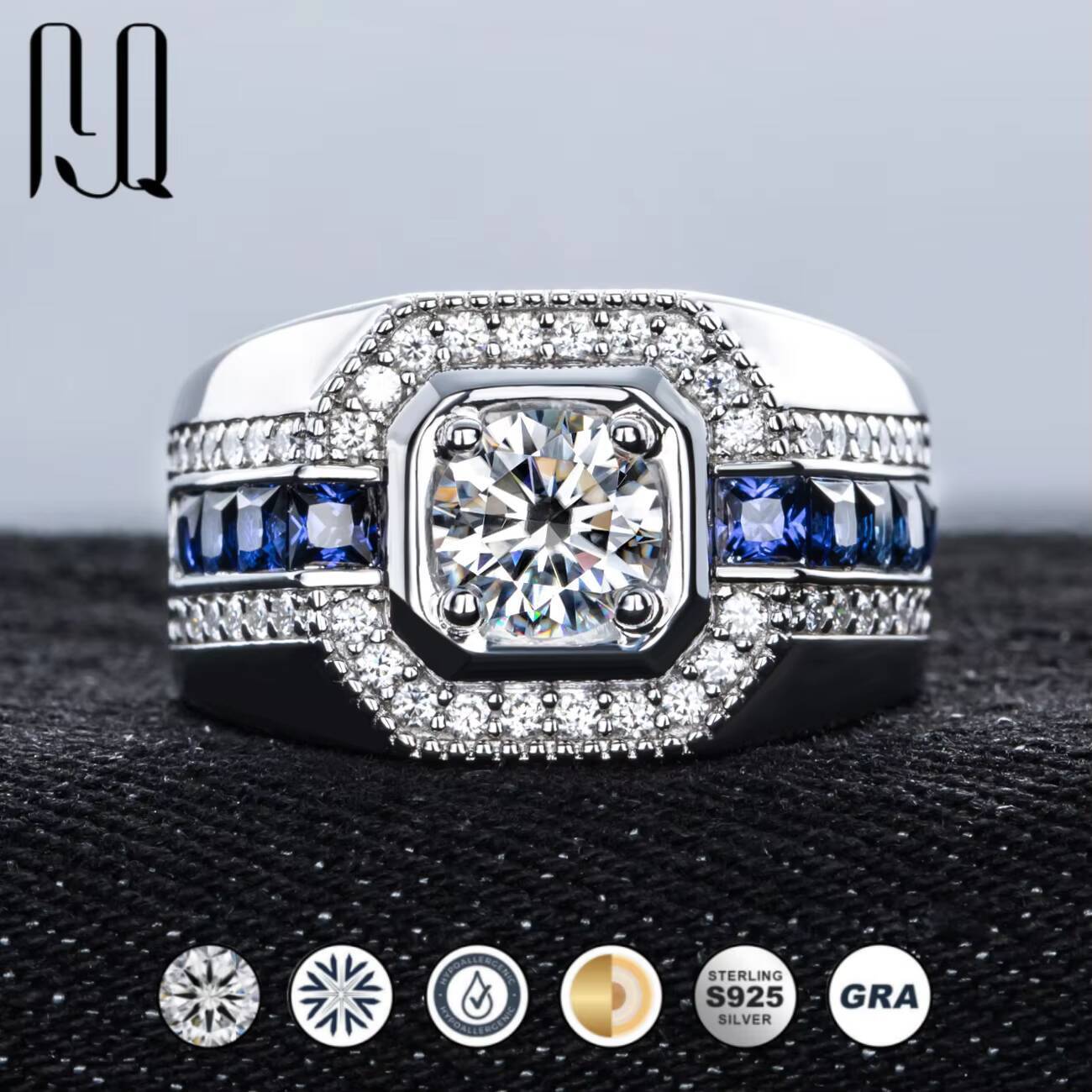 925 Sterling Silver Diamond-set Moissanite Mens Ring High-End Design Engagement Band Factory Direct Wholesale