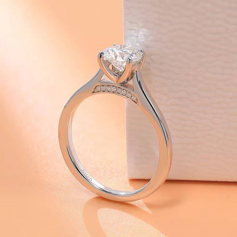 1Ct Classic Four Prong Moissanite Engagement Ring for Women in 925 Sterling Silver Platinum Plated Wholesale