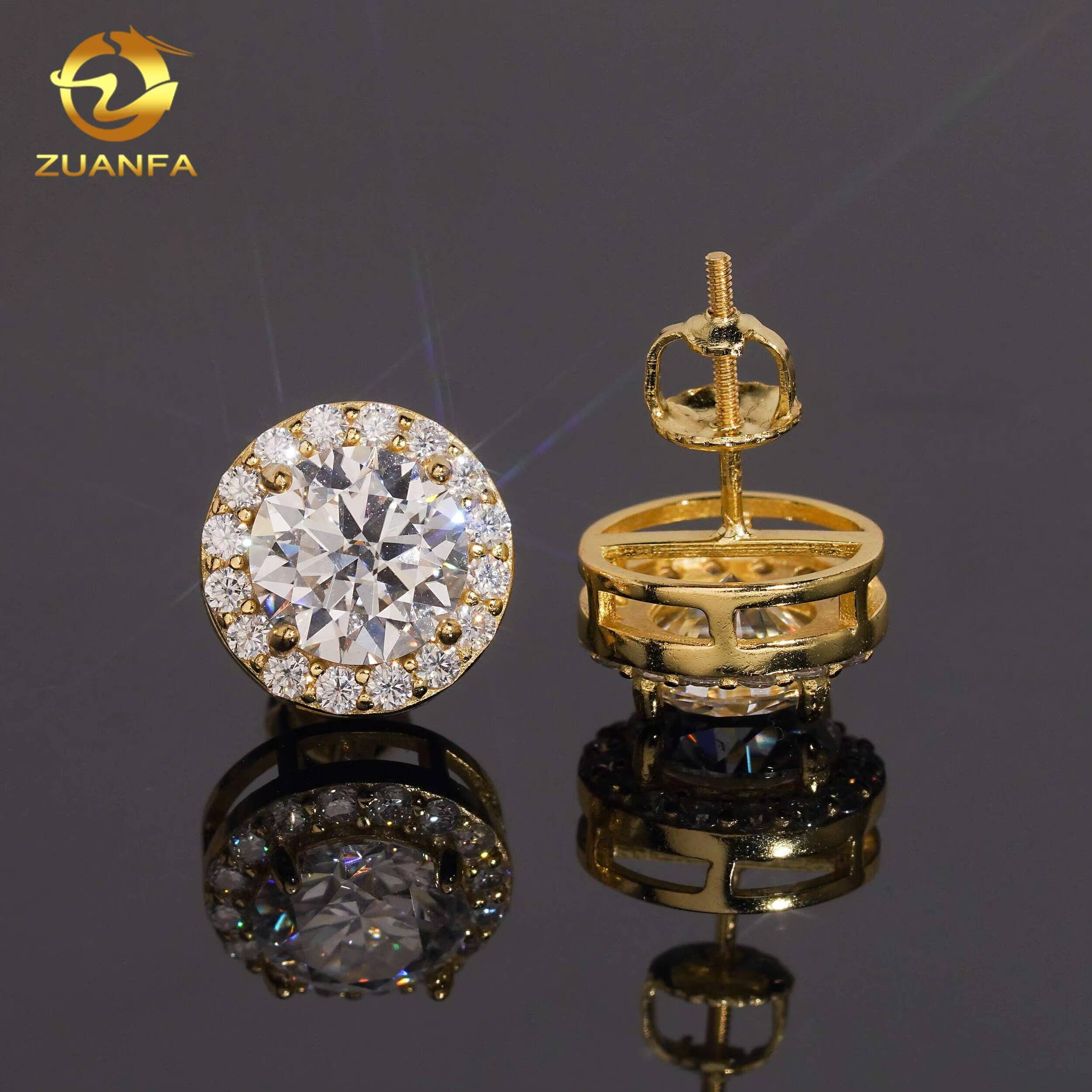 Pass Diamond Tester 8mm Main Diamond Earrings Screw Back Hip Hop Jewelry VVS Moissanite 925 Silver Iced Out Stud Earrings