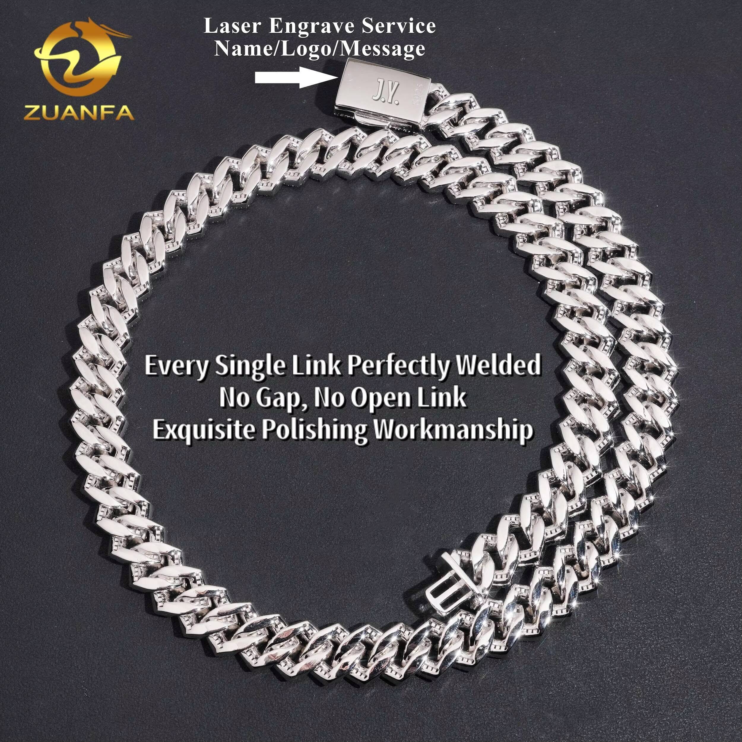 GRA Certified 15mm Baguette Moissanite Chain Cuban Links 925 Silver Cuban Link Chain Moissanite Iced Out Necklace