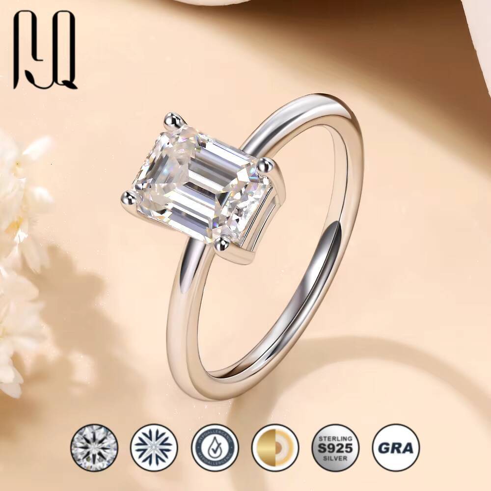 Cross-border Best-selling 2-ct Emerald Moissanite Ring S925 Sterling Silver Plated with 18K Gold Irregular Moissanite