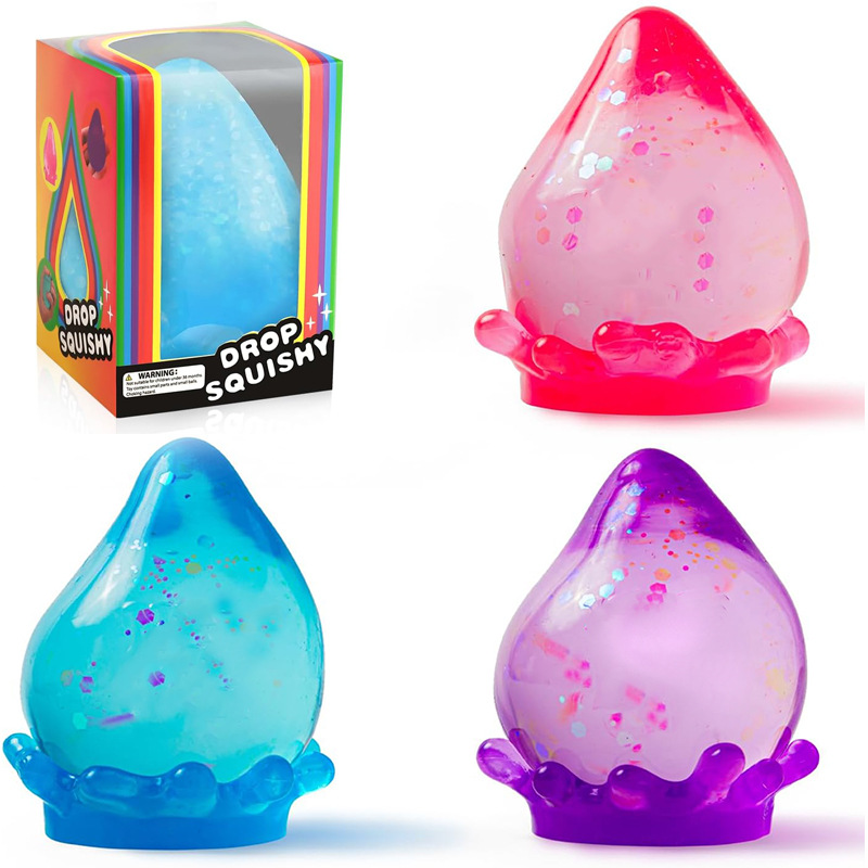 Needoh Glitter Drop Squishy toys, children's and adult stress relieving squeeze balls, Fidget sensory toys to relieve anxiety, office desk decoration gifts - in stock