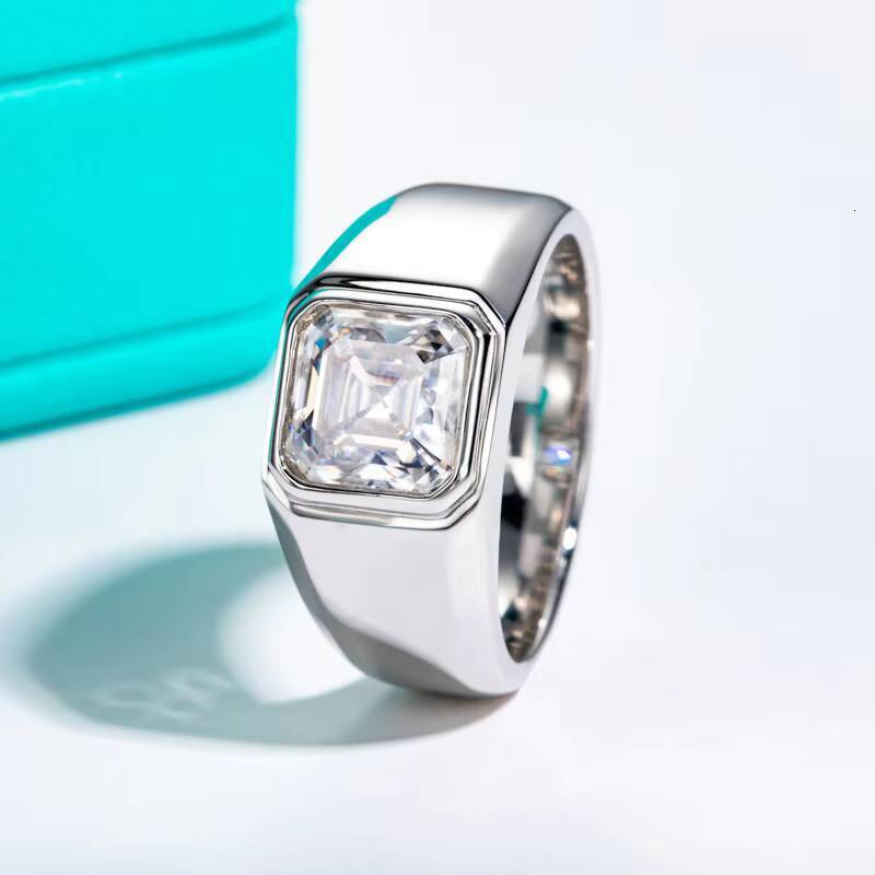3 Ct Asscher Cut Moissanite Mens Engagement Ring in 925 Sterling Silver Fashion High-End Factory Wholesale
