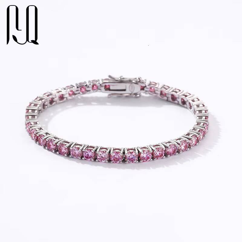 PYQ 3/4/5/65mm Blue Yellow pink Moissanite Chain Gra Vvs Sterling Silver 925 Diamond Moissanite Tennis Chain Bracelet for Women