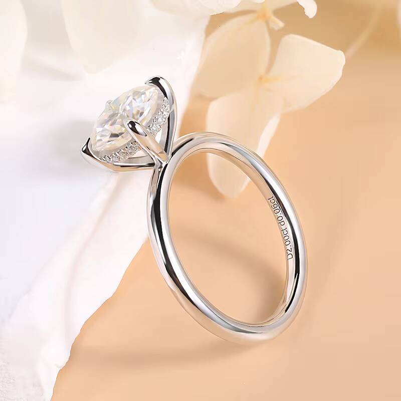 2 Ct Hidden Halo Moissanite Engagement Ring 4 Prong 925 Silver Platinum Plated Womens Jewelry Wholesale