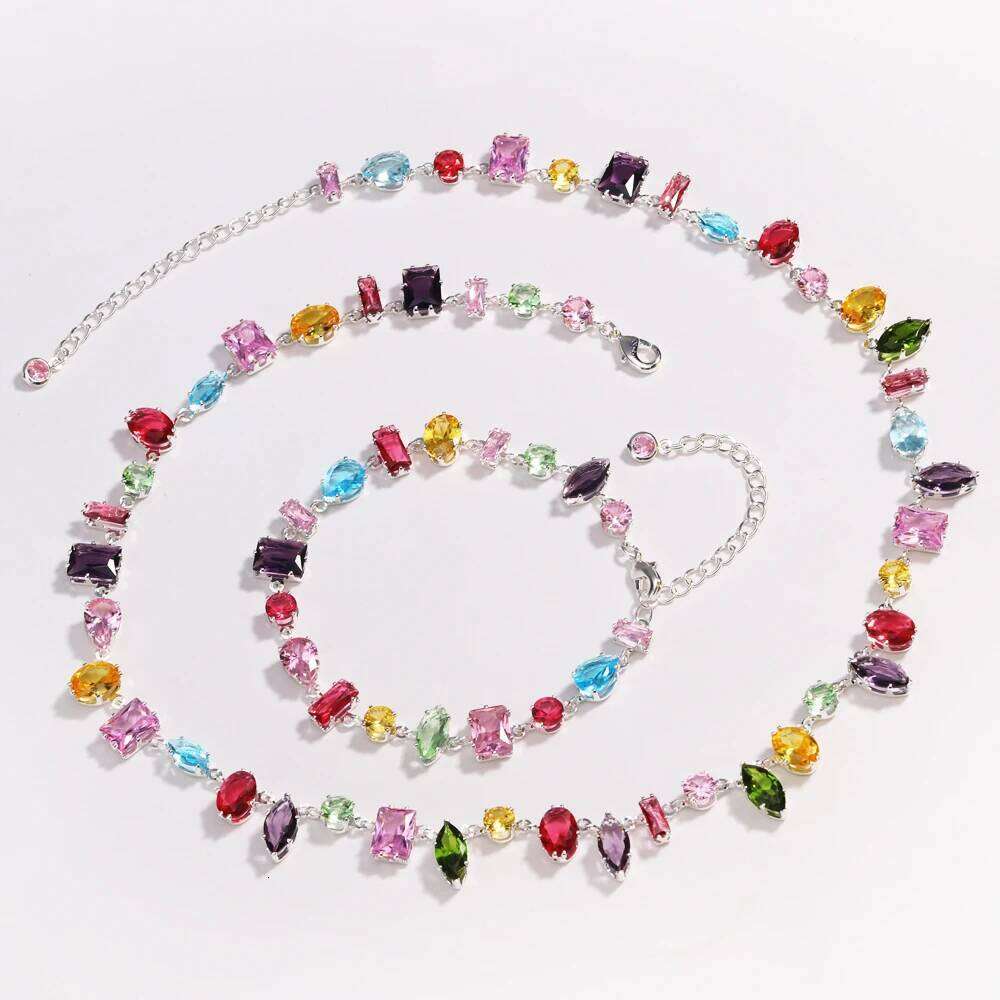 Jewelry Set Plated Luxury Colourful Crystal Zircon Necklace For Women Fashion Party Jewelry Accessories Ladies Jewellery Gifts Visionice