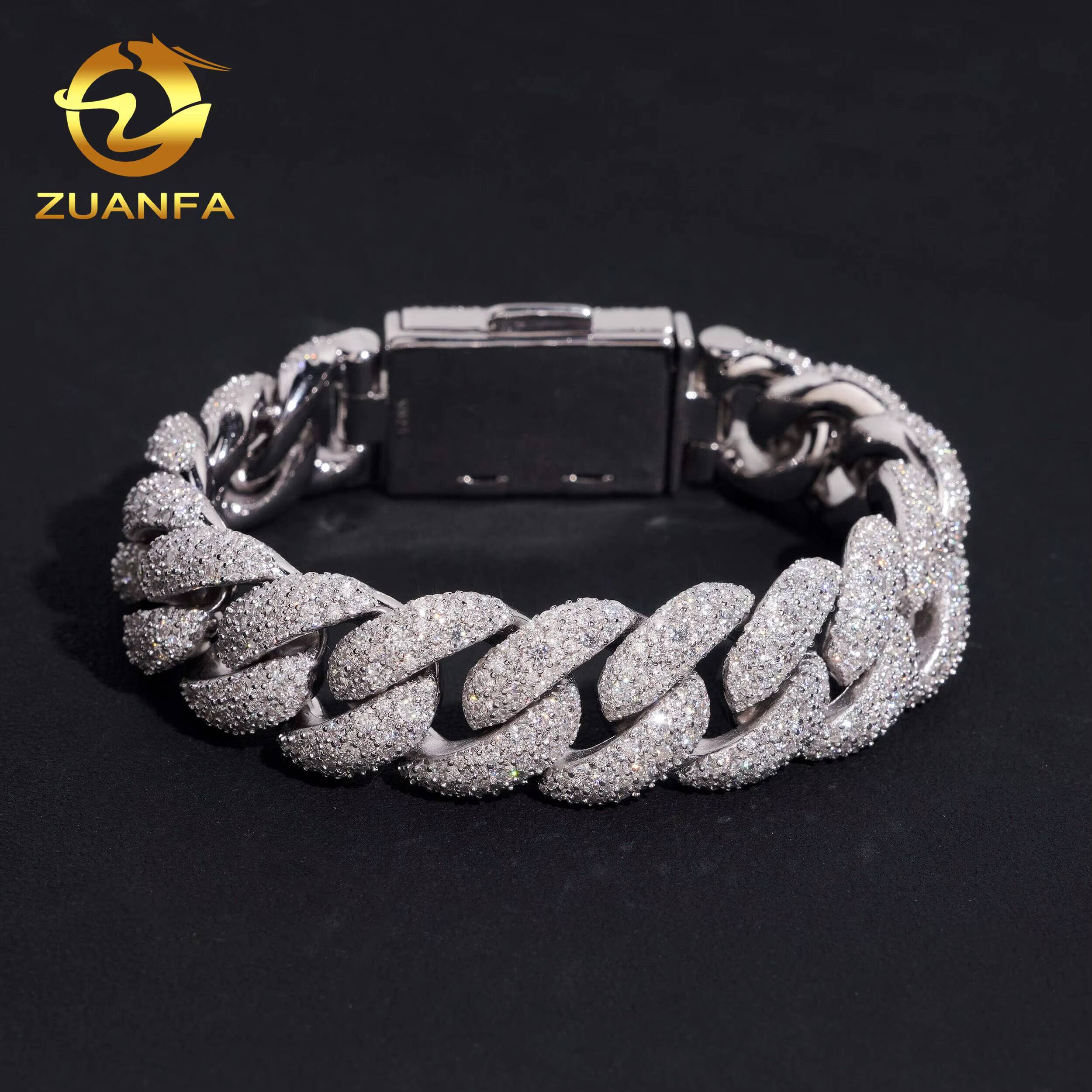 18mm Mosaic Set Moissanite Pass Diamond Test Cuban Chain Gold Plated 925 Sterling Silver Hip Hop Iced Out Cuban Link