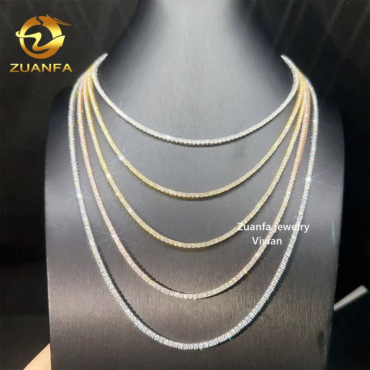 2mm VVS Moissanite 925 Sterling Silver Tennis Bracelet Hip Hop Lab Diamond Jewelry Passes Diamond Tester Tennis Chain Necklace