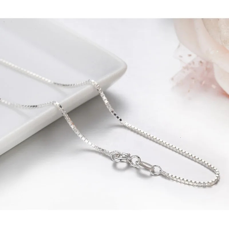 35-80cm 1mm Thin Pure Solid 925 Sterling Silver Box Chain Necklace For Women Men Kids Girls Necklaces Jewelry Kolye Collare 260403