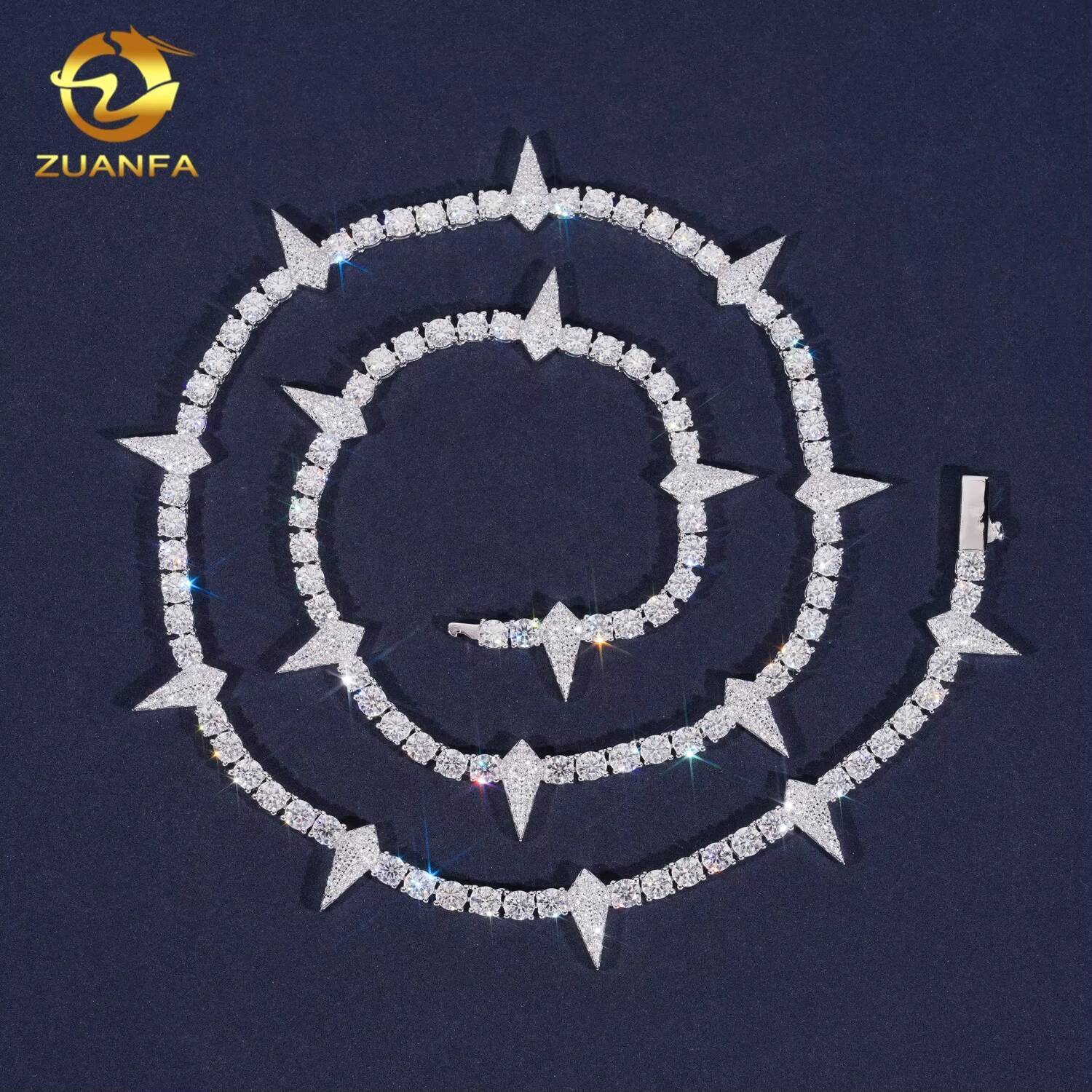 Hip Hop Jewelry Luxury High Quality 925 Silver Thorn 4mm VVS Moissanite Tennis Chains Necklace