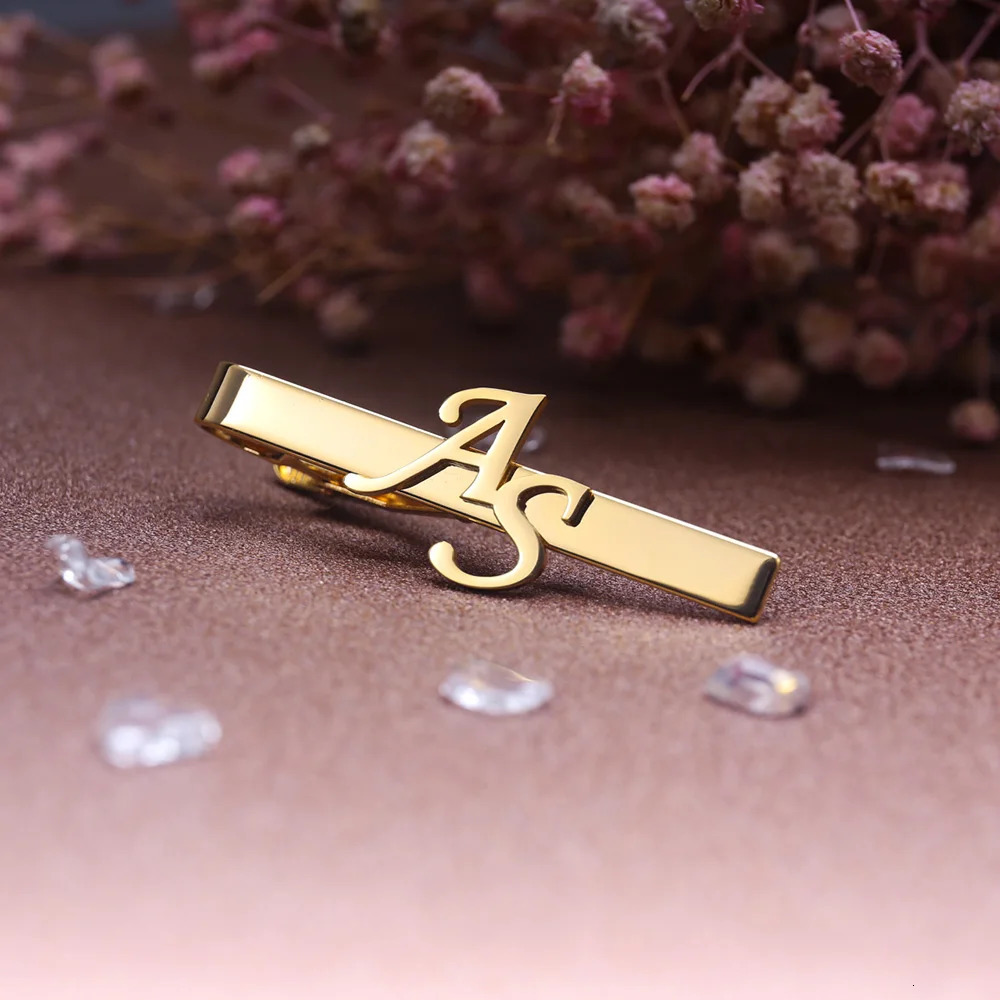 Tangula Custom Initials Tie Clip With Transparent Wood Box Stainless Steel Mens Letters Tie Clip Personalize Jewelry For Groom 260403wwBJ - view 6