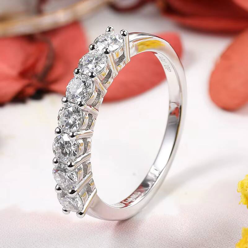7-Stone 3mm D Color Moissanite Eternity Band 925 Sterling Silver Gold Plated Minimalist Wedding Ring for Women Dropshipping