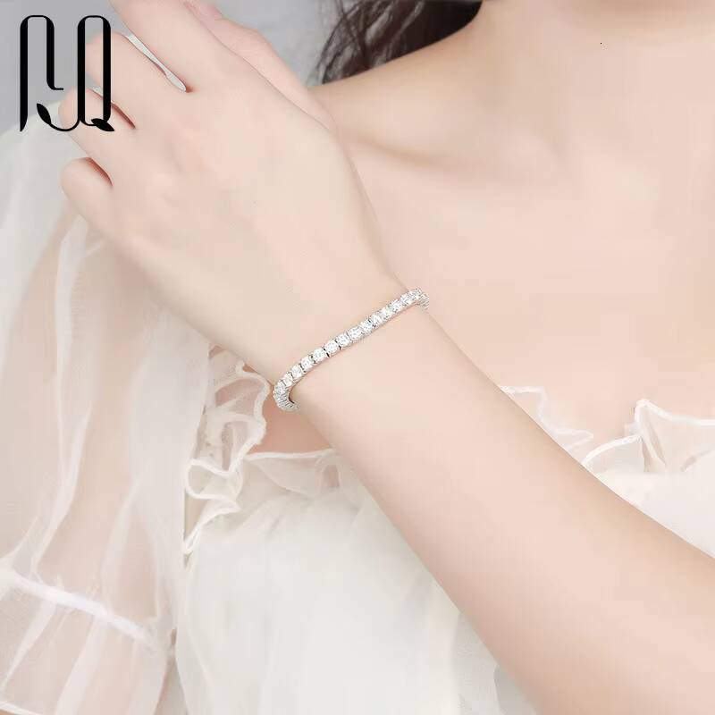 PYQ 925 Sterling Silver Womens Tennis Bracelet with Hidden Clasp VVS DEF Moissanite 3mm 4mm Chain Factory Wholesale