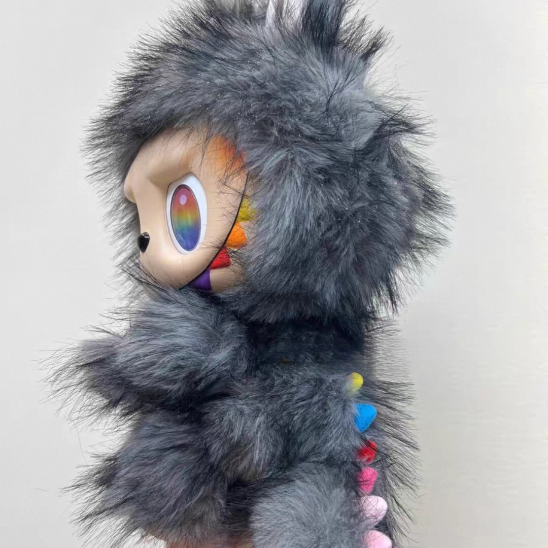 38cm Gray Deluxe Version Labubu Plush Doll Cute Vinyl Face Stuffed Toy