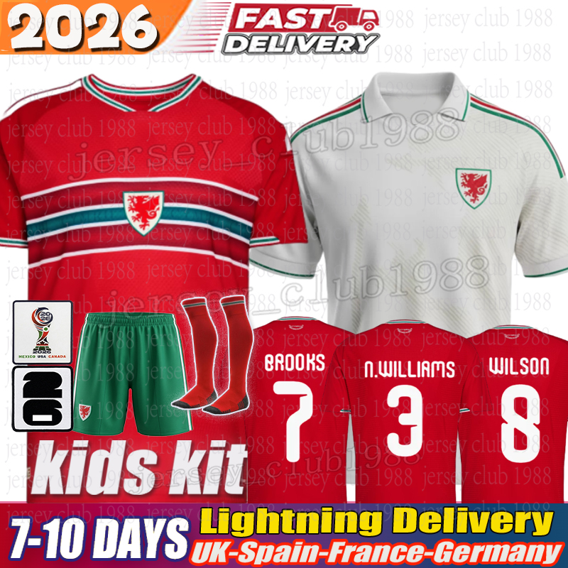 wales football jersey 2026 BROOKS WILSON JOHNSON Neco Williams HOME football shirts kids kit home away top quality soccer jersey wales world cup 2026