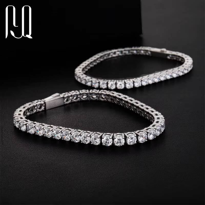 PYQ 925 Sterling Silver Womens Tennis Bracelet with Hidden Clasp VVS DEF Moissanite 3mm 4mm Chain Factory Wholesale