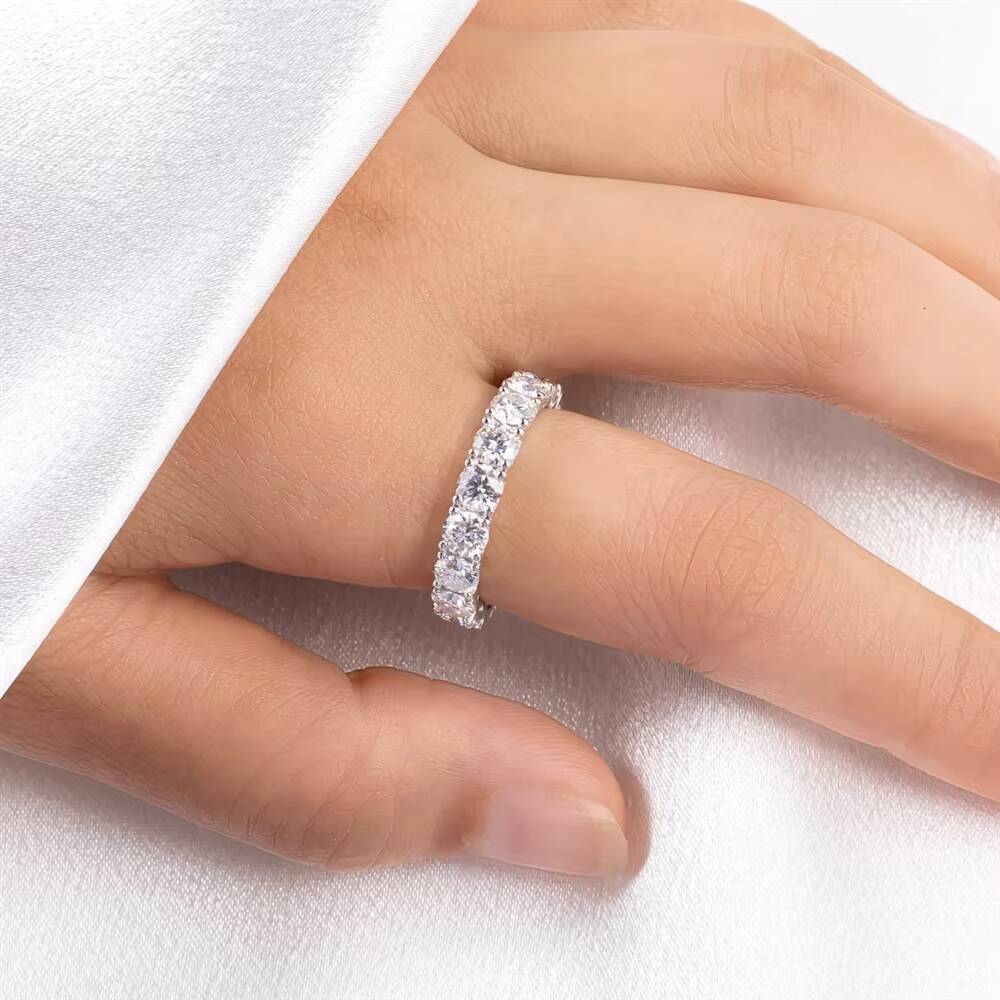 PYQ 4mm Single Row Moissanite Eternity Band 925 Sterling Silver Womens Engagement Ring Tiktok Live Supply Wholesale
