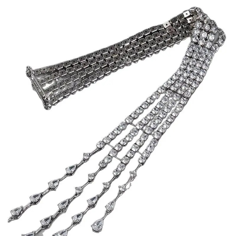 Light Luxury Exquisite Crystal Meteor Long Tassel Brooch Pin For Women Fashion Shoulder Chain Jewelry Party Gifts 260403BJ - view 7